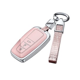 ontto PC Car Key fob Cover Fit for Toyota Highlander RAV4 Camry Avalon C-HR Corolla GT86 2016+ keyring remote Key shell case bag keychain auto styling accessories 3 buttons Pink