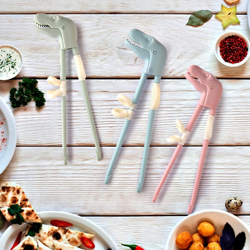 Kids Training Chopsticks, ChaLeeMOO Reusable Dinosaur Trainer Chopsticks Helper Set,