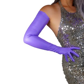 DooWay Women Long latex Gloves Faux Rubber 28" Stretch Cosplay Costume Gloves, Purple, Medium