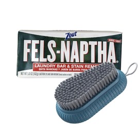Fels Naptha Laundry Detergent Bar Soap and Stain Remover Bundle Includes 1 (5oz) Fels Naptha-Laundry Bar and Blehblu Household Cleaning Scrub Brush - Midnight Blue