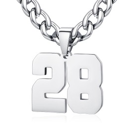 XIRUVE Length Adjustable Stainless Steel Sports Number 0-99 Pendant Necklace for Men Women 6mm Width Cuban Chain 28