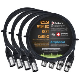 4 Units - 5 Foot - Gotham GAC-4/1 (Black) - Star Quad, Dual Shielded Balanced Male to Female Microphone Cables with Amphenol AX3M & AX3F Silver XLR Connectors - Custom Made by WORLDS BEST CABLES