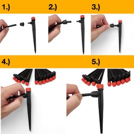 50-Pack Drip Irrigation Emitters Adjustable 360 Degree Drip Emitters on 5" with Stake for 1/4" Drip Irrigation Tubing Irrigation Drippers Ideal for (4-7mm) Garden Home Watering System