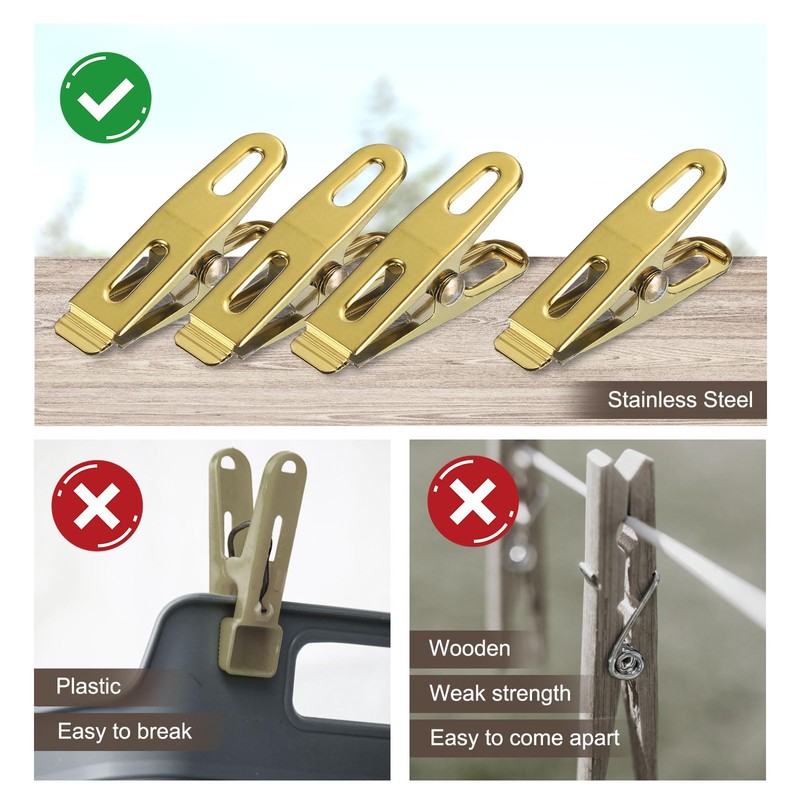 QUARKZMAN Pack of 50 Stainless Steel Clothes Pegs Laundry Hooks