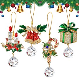 H&D HYALINE & DORA 4 Pcs Christmas Ornaments Set Cane Gift Box Bell Hanging Ornament Xmas Tree Ornament for Holiday Party Home Decor