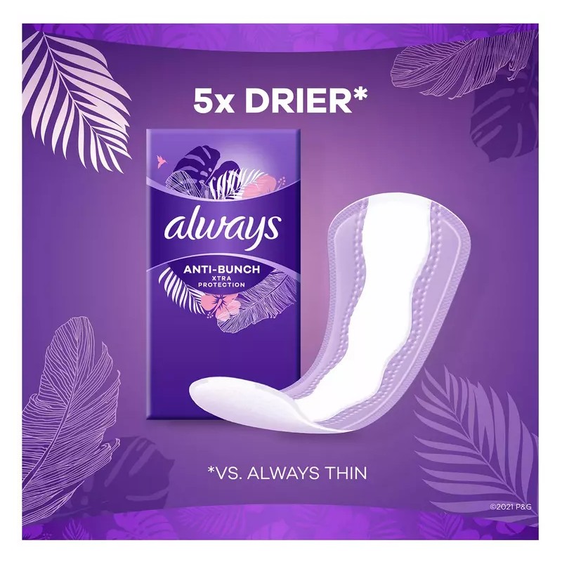 Always Anti-Bunch Xtra Protection Daily Liners Unscented Long, 200 ct.