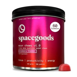 Spacegoods Moon Chews 240g, 30 Servings, Lion's Mane Super Gummies, Focus & Clarity Boost, On-The-Go Convenience, Delicious Texture and Taste, Strawberry Flavour