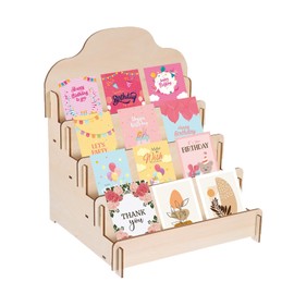 PATIKIL Greeting Card Display Stand 4 Level Sticker Display Holder Portable Post Greeting Card Display Case for Card Photo 11.8 x 10.4 x 14.2" Beige