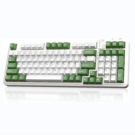 AUSDOM 98Pro Wireless Mechanical Keyboard, Tri-Mode Bluetooth/2.4GHz/USB-C Gasket Hot Swappable Custom Gaming Keyboard with Backlit, PBT Keycaps, Linear Switches, for Windows/Mac/PC (Manga Girl Theme) - Color: Green & White-Silent