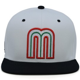 Mexico Snap Back Hat Flag 3D M Flat Bill Mexico Baseball Acrylic Cap New (White/Black M HL)