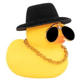 wonuu Car Accessory, Yellow Rubber Duck Decoration with Sun Hat, Necklace, Sunglasses for Car Dashboard, Black Top Hat-Diamond Sunglasses