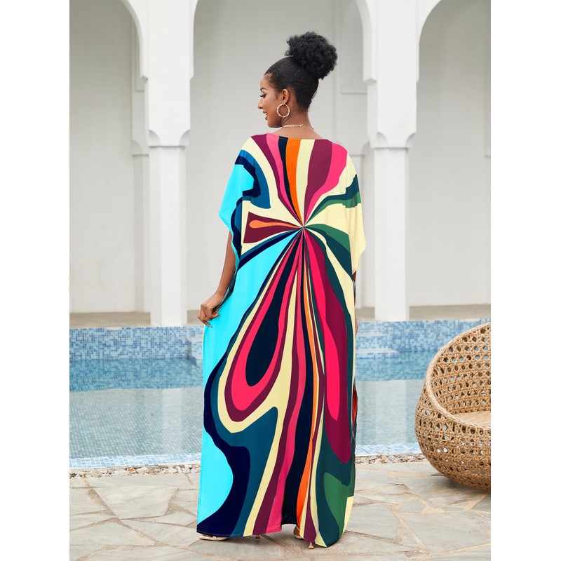 IMAGEKOPE Moroccan Print V-Neck Batwing Kaftan Women's Plus Size Loose