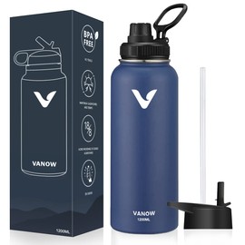 E T EASYTAO | Termo de Acero Inoxidable, Termo de Agua con 2 Tapas, para Agua Fría (24 horas) o Caliente (12 horas), Doble Pared y Tapa Hermética Antigoteo con Asa para Transportar (1180ml/40Oz, Azul)