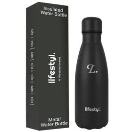 Lifestyl Stainless Steel Water Bottle | 24 Hrs Cold & 12 Hrs Hot| Thermoshield Technology Vacuum Insulated Metal Water Bottles, Leak-Proof Drinks Bottle for Gym, Yoga, Cycling (350 ml, Black)