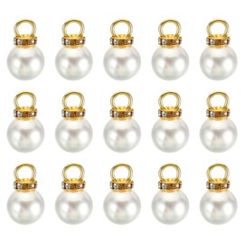 PATIKIL (14mm) Pearl Charm, 100Pcs Pearl Beads Faux Pearl Pendant Charm with Rhinestone Beautiful Designer DIY for Jewelry Making Bracelets Earrings Necklace Wedding Crafts,Gold White