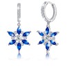 S925 Sterling Silver Blue Cubic Zirconia Snowflake Dangle Hoop Earrings
