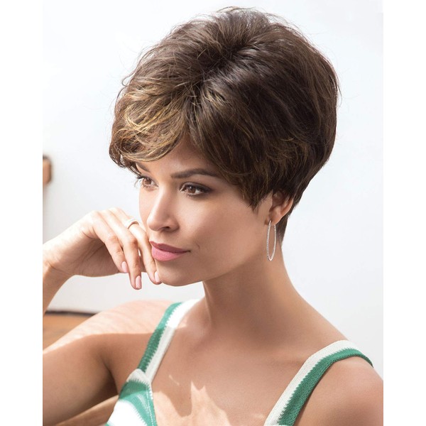 Emerson Unisex (Exclusive) Synthetic Wig by Noriko in Mochaccino-R, Cap Size: Average, Length: Short