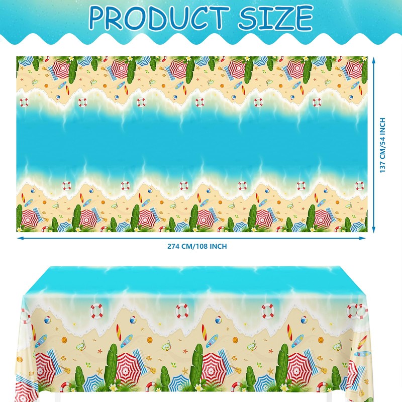 AIBIIN 3Pcs Summer Tablecloths Beach Theme Disposable Tablecloth Hawaiian Birthday