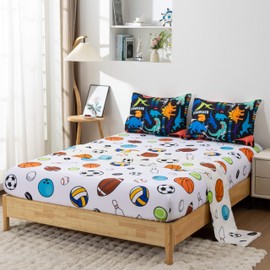 Btargot Black Kids Full Cartoon Dinosaur Comforter Set 5 Piece Dino Alphabet Reversible Bedding Set for Boys Girls Bed in a Bag