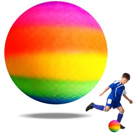 OSDUE Rubber Playground Ball, 8.5 Inch Soft Rainbow Ball Inflatable Football Children's Play Beach Ball, Sports Kickball Dodgeball Game for Indoor Outdoor Activities School Garden (Rainbow)