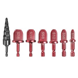 uxcell 7Pcs Swaging Tool Drill Bit Set 1/4" 3/8" 1/2" 5/8" 3/4" 7/8" HVAC Repairing Tube Expander with 5 in 1 Flaring Tool for Copper Aluminum Pipe, Red/Black
