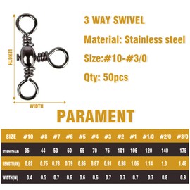 ENLACIJO Fishing 3 Way Swivels, 50pcs Three Way Fishing Swivel Stainless Steel Cross Line Connector, 3 Way Rig Fishing Tackle Saltwater Freshwater Fishing #4