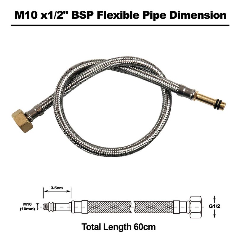 Pack of 2 Flexible Pipe Tap Connector Stainless Steel Braided