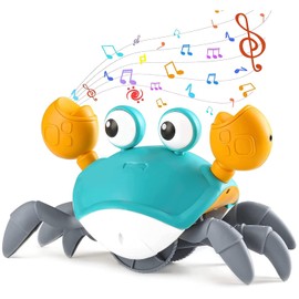Juguete de cangrejo gateante, juguete de cangrejo con música interactiva y luz LED, juguete de desarrollo de aprendizaje Tiktok con movimiento automático para evitar obstáculos, con USB recargable