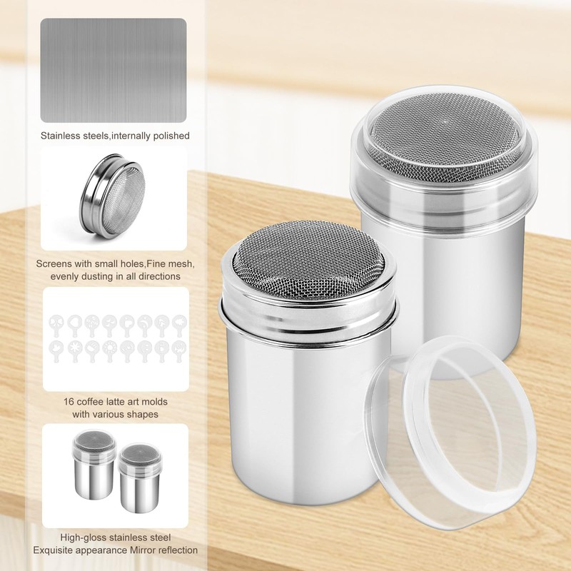 Pack of 2 Stainless Steel Cocoa Shaker with 16 Coffee