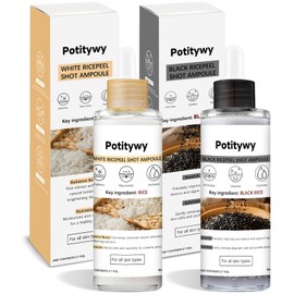 2 PCS Peel Shot Glow Rice Peeling Ampoule Duo, White Rice Refines Texture+Hyaluronic Acid Locks Moisture, Black Rice Niacinamide Controls Oil Salicylic Acid Gentle Pore Clean for All Skin