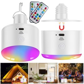 slywise Battery Operated Light Bulb with Remote RGB Rechargeable Light Bulb USB Charging,50H Long Life Emergency Light Bulbs for Power Outage,Battery Powered Light Bulb for Home,Outdoor Activities