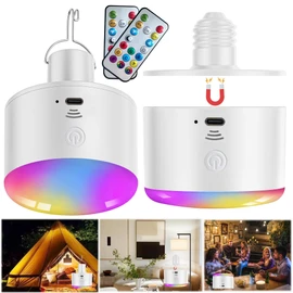 slywise Battery Operated Light Bulb with Remote RGB Rechargeable Light Bulb USB Charging,50H Long Life Emergency Light Bulbs for Power Outage,Battery Powered Light Bulb for Home,Outdoor Activities