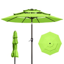Tobeos 9FT 3 Tiers Patio Umbrella with Auto Tilt and Crank,Outdoor Table Market Umbrella with 8 Sturdy Ribs for Garden,Lawn,Deck,Backyard and Pool,Apple Green