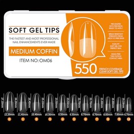 550 Piezas de Uñas Postizas para DIY en Casa, Incluye 11 Tamaños, Tips para Uñas Soft Gel para Uso en Salones, Uñas Press on Transparentes con Caja, I
