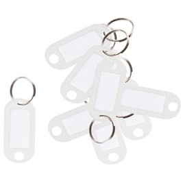 D.RECT Key Tags 10 Pcs - Plastic Keyring Tags with Loops - Key Ring with Window for Luggage, Pet Name and Office Key Labels, White
