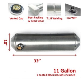 JSD 10" x33" 11 Gallons End Fill Spun Aluminum Gas Tank / Fuel Tank 1/4 NPT Outlet