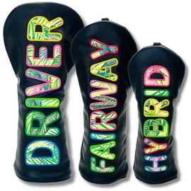 Golf Headcover Stylish Cool 【Lettering Lines】Aurora, Hologram Lettering, Driver Fairway Hybrid (UT), White, Waterproof, (For Flip (Night Jungle), FW