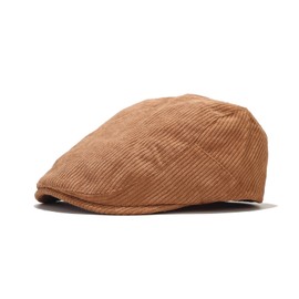 IHAUIUE Corduroy Newsboy Cap Solid Color Gatsby Hat Classic Irish Hats Snap Cabbie Flat Caps, Camel