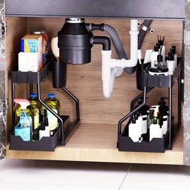 OrganiMax Kitchen Sink Organizer Rack – Sliding Multi-Tier Shelves for Easy Access, Bathroom and Kitchen Storage