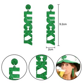 Miaija St. Patrick's Day Letter Earrings Green NoveltyClover Earrings Irish Party Gift Shiny Accessories for Women Lucky Earrings