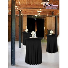8 Packs 32"x 43" Round Cocktail Table Skirt,Spandex Stretch Cocktail Tablecloth with Wavy Drapes, Spandex Fitted High Top Table for Bar Party Banquet Wedding Birthday Table(Black)