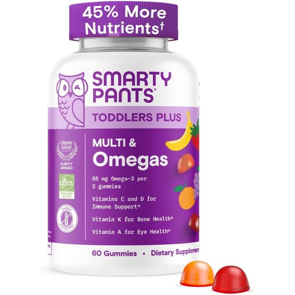 SmartyPants Toddler Multivitamin Gummies - Improved Formula: Omega 3 (DHA/EPA),
