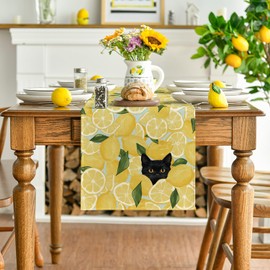 Artoid Mode Black Cat Lemon Summer Table Runner, Seasonal Spring Kitchen Dining Table Decoration, Indoor, Holiday, Party Decor, 40 x 180 cm