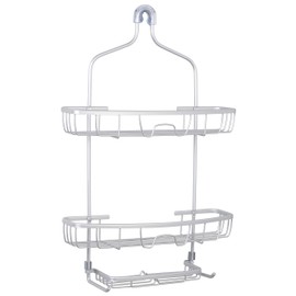 Zenna Home NeverRust Shower Caddy Hanging Bathroom Organizer, Aluminum Shower Rack with 2 Extra Wide Shelves and Built in Hooks, Over Shower Head Storage System, Satin Chrome