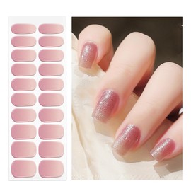 OAUEE Semi Cured Gel Nail Strips | 20 Gel Nail Stickers | Gel Nail Stickers With UV Light Required | Salon Quality, Easy Application And Removal（Sparkling Nude Powder）