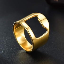 WOYNJI Stainless Steel Creative Beer Bar Tool Finger Bottle Opener Ring for Men Women, Gold Size 7