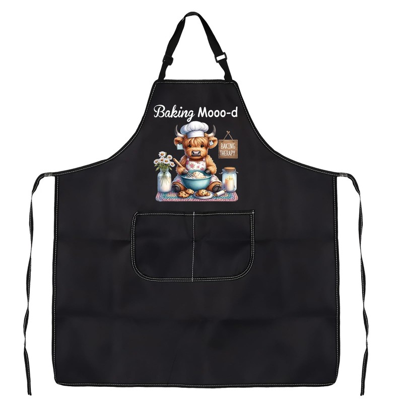 VAMSII Highland Cow Baking Gift Baking Mooo-d Apron With Pockets