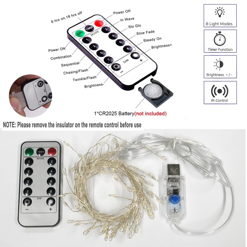 KINGCOO Cluster Fairy Lights with Remote, Waterproof 50LED Silver Wire