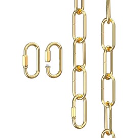 6 Feet Industrial Gold Light Fixture Chain, Adjustable Metal Pendant Chandelier Chain Extension with Detachable Link, Maximum Load is 66 Pounds