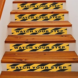Watch Your Step Floor Decals Stickers 6x24 Inch Warning Sign Sticker Floor Tape Anti Slip Abrasive Adhesive Tape Decal for Workplace Home Safety Wet Floor Caution (Orange)